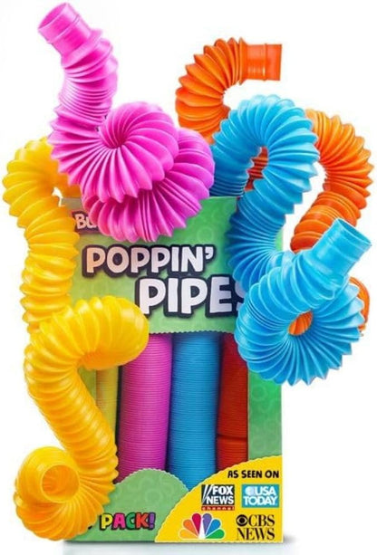 Pop Tubes – Large 8-Pack Fidget Toys – Poppin Pipes Sensory Toys for Toddlers and Kids, Fun Travel Toy for Fine Motor Skill Development