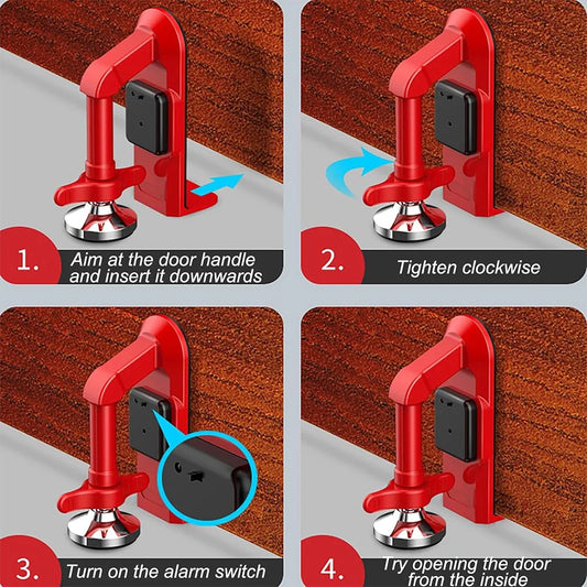 Portable Door Stopper & Floor-Brace — Travel Security Blocker (Red, Metal) | Optional Battery-Powered Alarm Variant