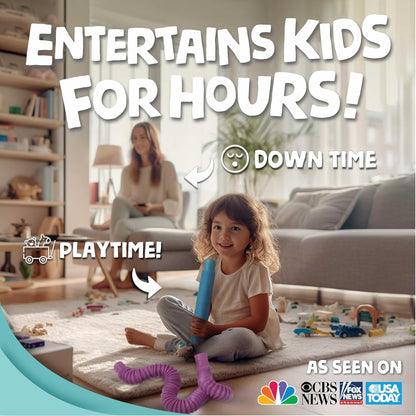 Pop Tubes – Large 8-Pack Fidget Toys – Poppin Pipes Sensory Toys for Toddlers and Kids, Fun Travel Toy for Fine Motor Skill Development