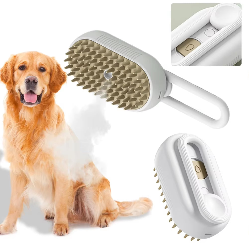 USB-Rechargeable Steam Grooming Brush — Cat & Dog Massage Comb with Electric Water Spray (for Short & Long Coats)