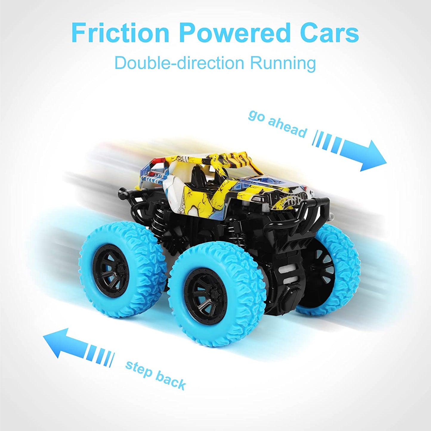 Monster Truck Toys for Ages 2-4, Friction Cars for Toddlers 1-3 Push and Go 360° Rotating Stunt Car for 2+ Year Old Boys Girls Gifts (2 Pack - Blue and Green)