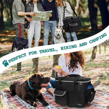 Travel Bag Organizer - Dog & Cat Diaper Bag with Food Container, Bowls & Accessories for Weekend Camping