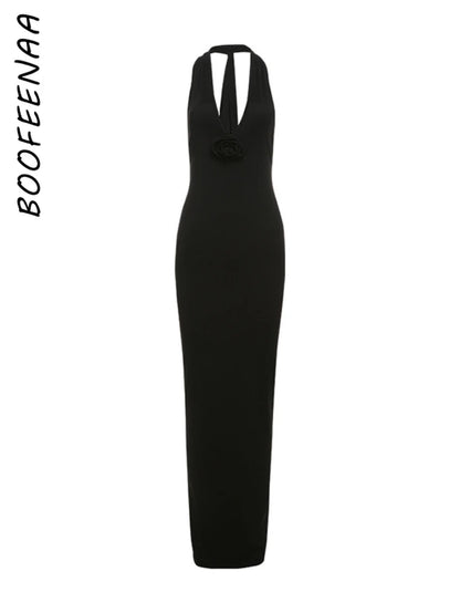 Long Party Dresses for Women Elegant Sexy Floral-Applique Halter Backless Maxi Dress Summer Clothes 2024 C83-CE37