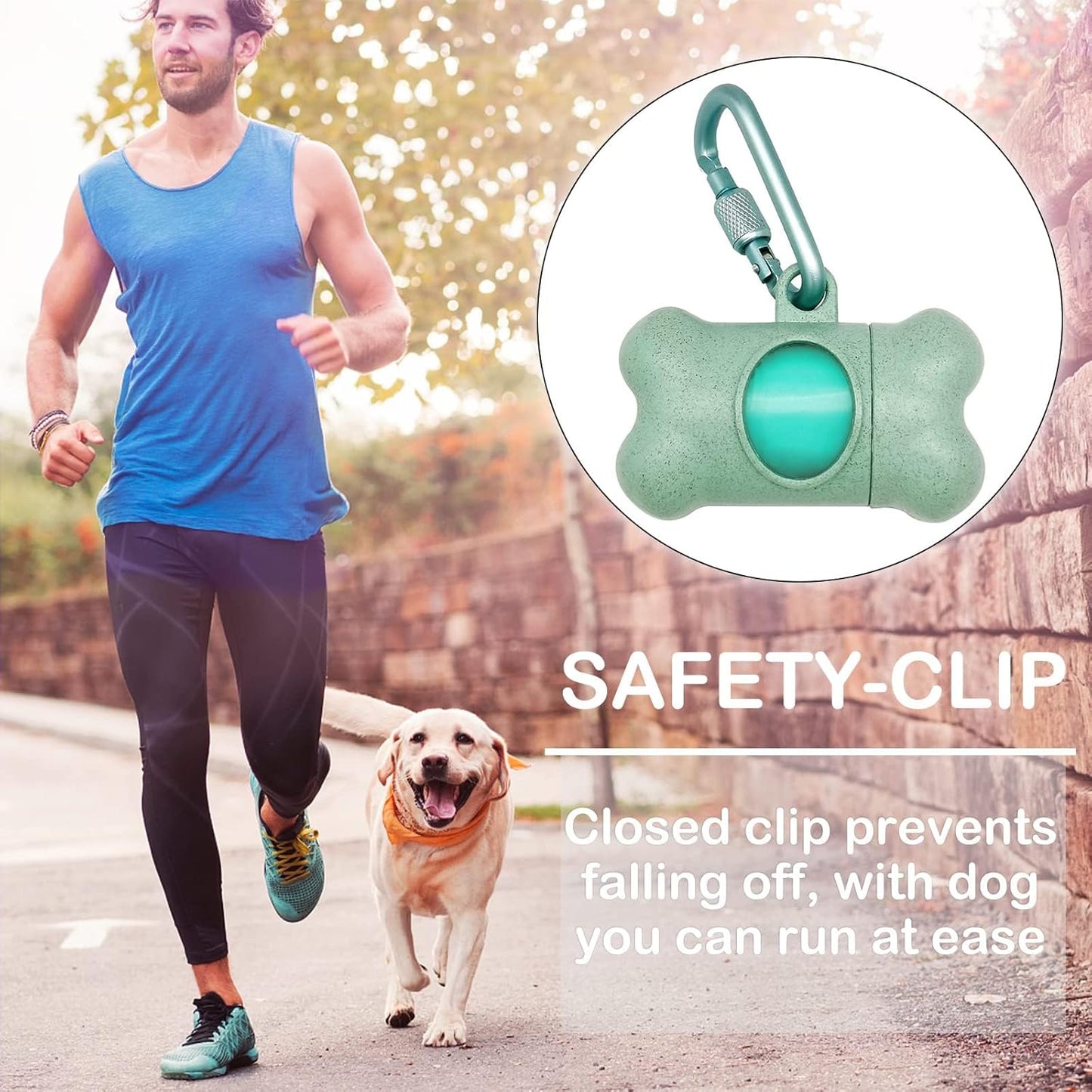 Dog Poop Pickup Bags Holder Dispenser with Standard-Sized Leak-Proof Scented Doggy Waste Bags and Carabiner with Safety Lock&Fastener Never Loose on Leash Lead Again (1 Holder 195 Bags, Blue)