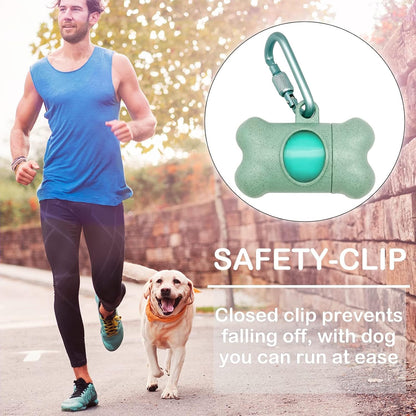 Dog Poop Pickup Bags Holder Dispenser with Standard-Sized Leak-Proof Scented Doggy Waste Bags and Carabiner with Safety Lock&Fastener Never Loose on Leash Lead Again (1 Holder 195 Bags, Blue)