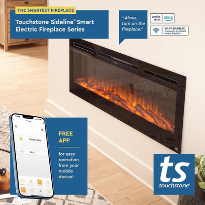 Smart Electric Fireplace-The Forte 40" Recessed Mounted-30 Realistic Ember Color/Flame Options-1,500W Heater W/Thermostat-Black-Log & Crystal Hearth Options-Alexa/Wifi Enabled