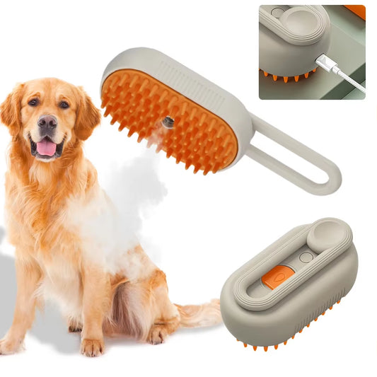 USB-Rechargeable Steam Grooming Brush — Cat & Dog Massage Comb with Electric Water Spray (for Short & Long Coats)