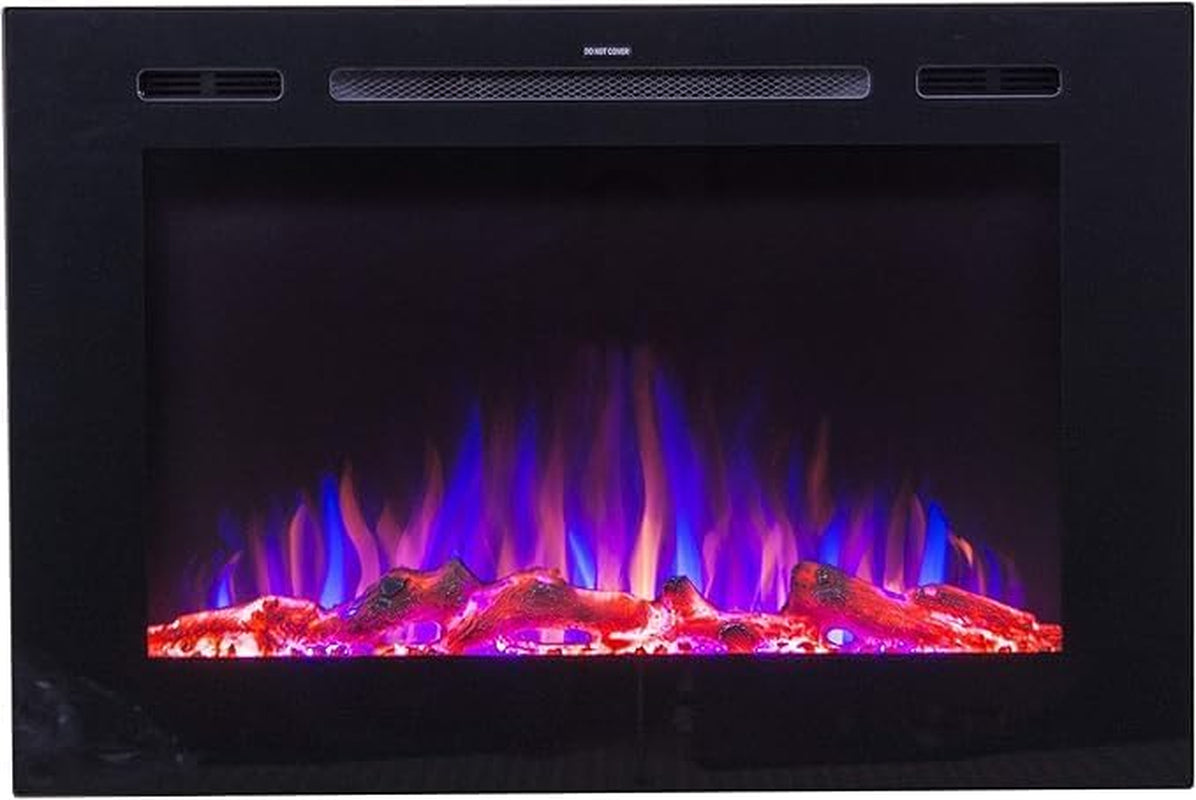 Smart Electric Fireplace-The Forte 40" Recessed Mounted-30 Realistic Ember Color/Flame Options-1,500W Heater W/Thermostat-Black-Log & Crystal Hearth Options-Alexa/Wifi Enabled