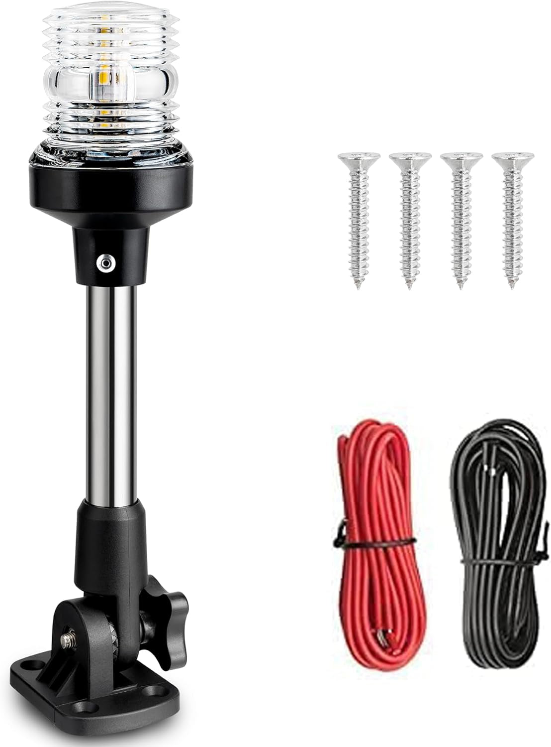 Boat Anchor Light 3-Nautical Mile White LED Fold down Stern Light for Pontoon and Fishing Boat All round 360° White LED 12-24V (9" Foldable)